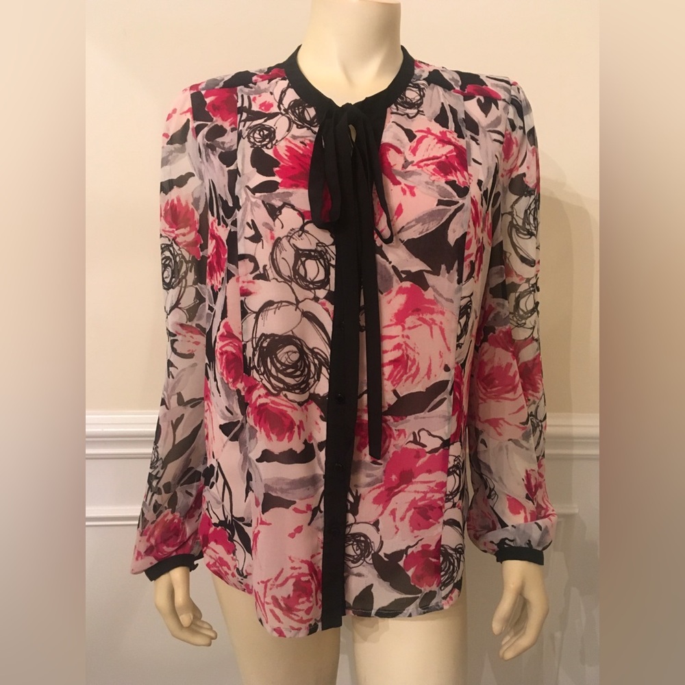 Karl Lagerfield WN SZ M VINTAGE BLOUSE FLORAL SHEER SLEEVES LINED BODY